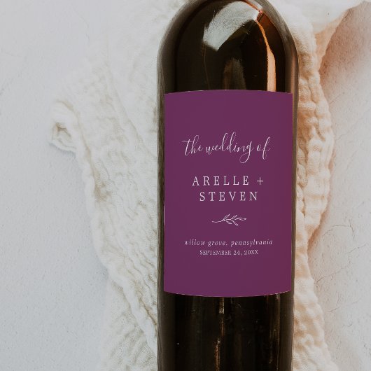 Mindestleaf | Berry Lila Wedding Wine Label Weinetikett