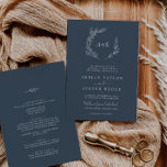 Mindestleaf | Blaue Schieferdecke in einer Hochzei Einladung<br><div class="desc">Dieses minimale Blatt Schieferblau alles in einer Hochzeitseinladung ist perfekt für eine elegante Hochzeit. Die Silhouette ist schlicht und grün in dunkelgraublau mit klassischem minimalistischem Stil. Personalisieren Sie mit den ersten Initialen des Paares. Rett Papier, indem man die Details auf der Rückseite der Hochzeitseinladung statt auf einer separaten Kapselkarte angibt....</div>
