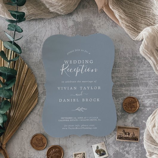 Mindestleaf | Blaue und weiße Hochzeitsempfehlung Einladung