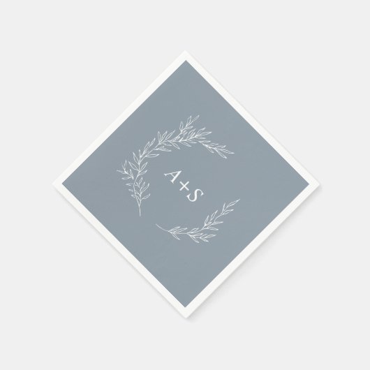 Mindestleaf | Blaue und weiße Monogramm Hochzeit Serviette (Ecke)