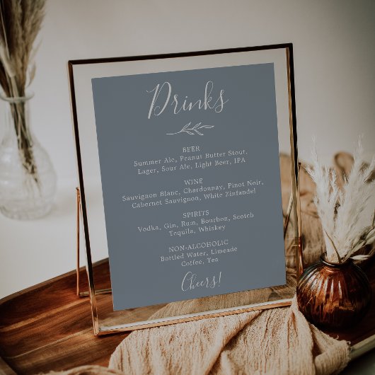 Mindestleaf | Blue and White Wedding Drinks Menu Poster
