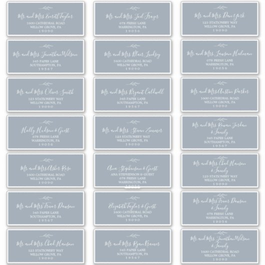 Mindestleaf | Blue Wedding Guest Address Labels (Vorderseite)
