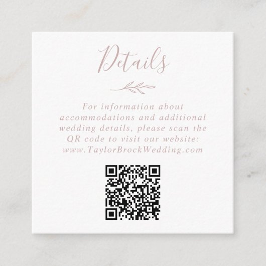 Mindestleaf | Blush Pink QR Code Wedding Details Begleitkarte (Vorderseite)