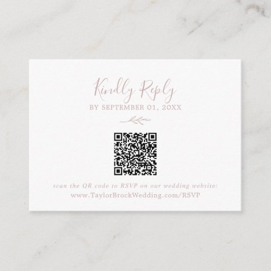 Mindestleaf | Blush Pink QR Code Wedding RSVP Begleitkarte (Vorderseite)