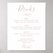 Mindestleaf | Blush Pink Wedding Drinks Menü-Zeich Poster (Vorne)