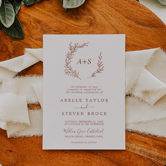 Mindestleaf | Boho Cream Formal Monogram Wedding Einladung