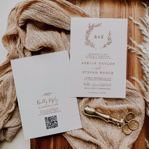 Mindestleaf   Boho Cream Monogram QR Code Wedding Einladung