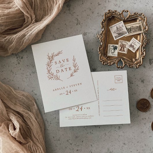 Mindestleaf | Boho Cream Save the Date Einladungspostkarte
