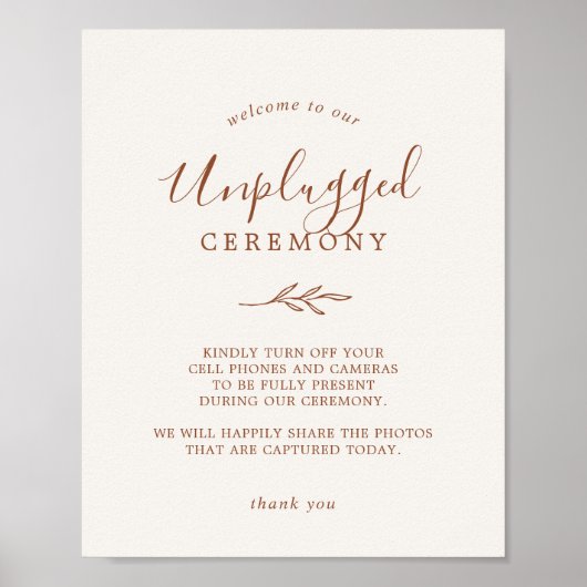 Mindestleaf | Boho Cream Unplugony Zeremony Sign Poster (Vorne)