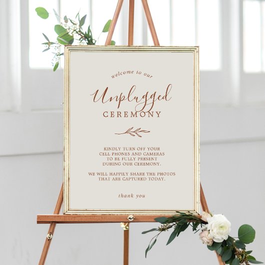 Mindestleaf | Boho Cream Unplugony Zeremony Sign Poster