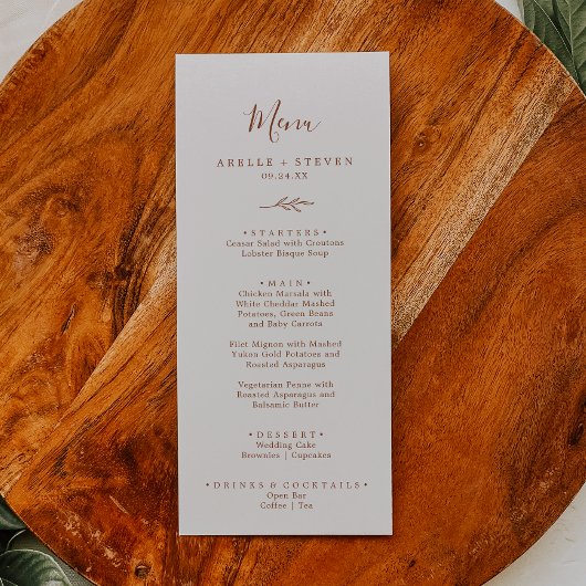 Mindestleaf | Boho Cream Wedding Dinner Menu Menükarte