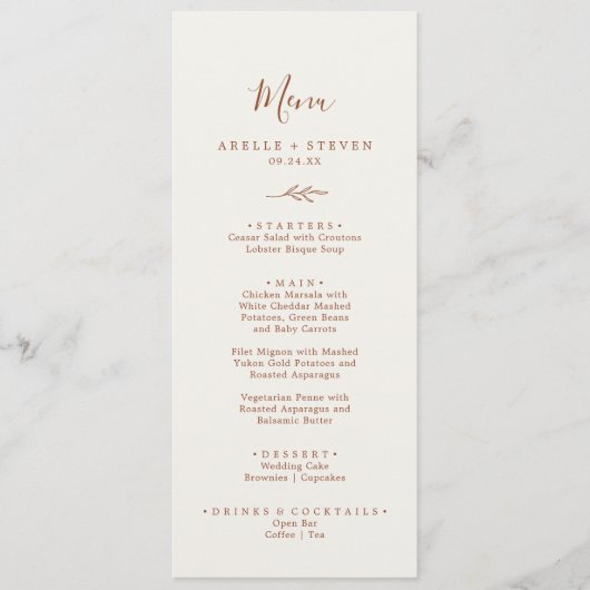 Mindestleaf | Boho Cream Wedding Dinner Menu Menükarte (Vorderseite)