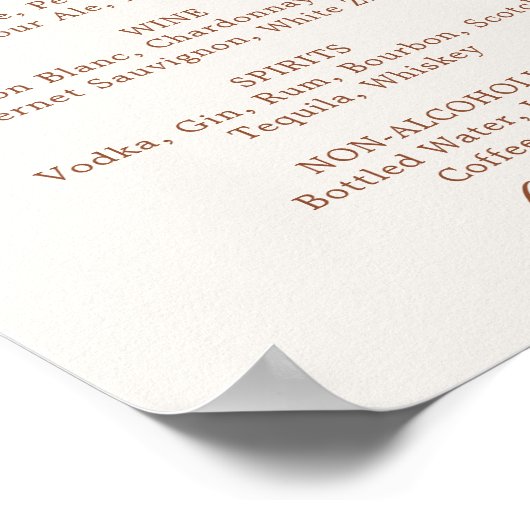 Mindestleaf | Boho Cream Wedding Drinks Menu Poster (Ecke)