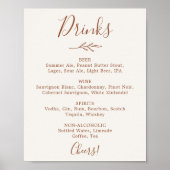 Mindestleaf | Boho Cream Wedding Drinks Menu Poster (Vorne)