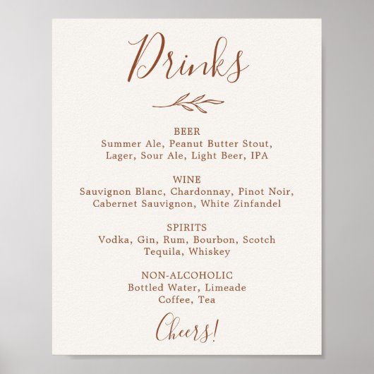 Mindestleaf | Boho Cream Wedding Drinks Menu Poster (Vorne)