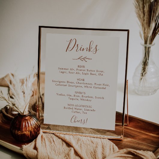 Mindestleaf | Boho Cream Wedding Drinks Menu Poster