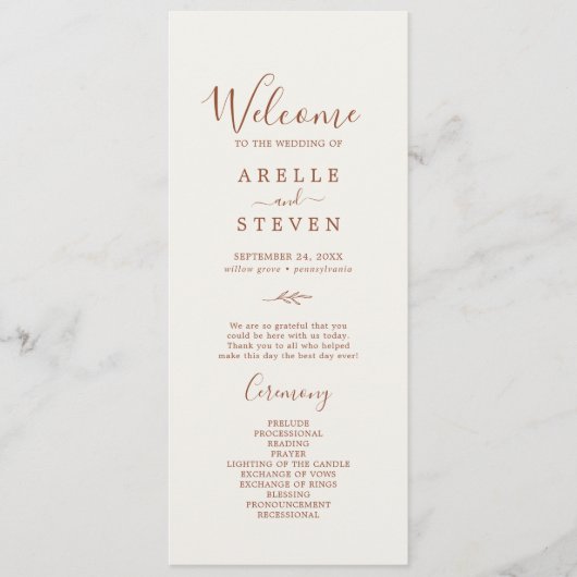 Mindestleaf | Boho Cream Wedding Program Programm (Vorderseite)