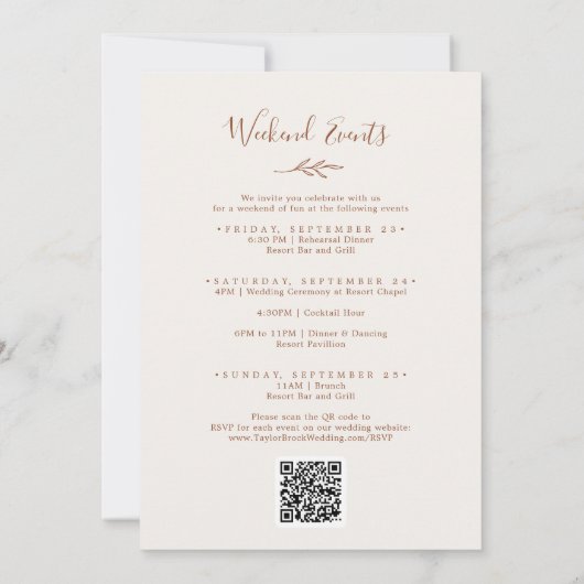 Mindestleaf | Boho Cream Weekend Events Wedding Einladung (Rückseite)