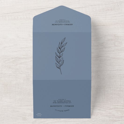 Mindestleaf | Boho Dusty Blue Wedding All In One Einladung (Außenbereich)