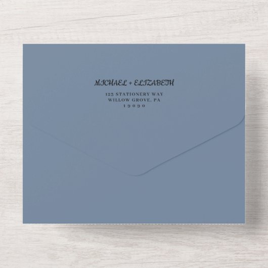 Mindestleaf | Boho Dusty Blue Wedding All In One Einladung (Rückseite)