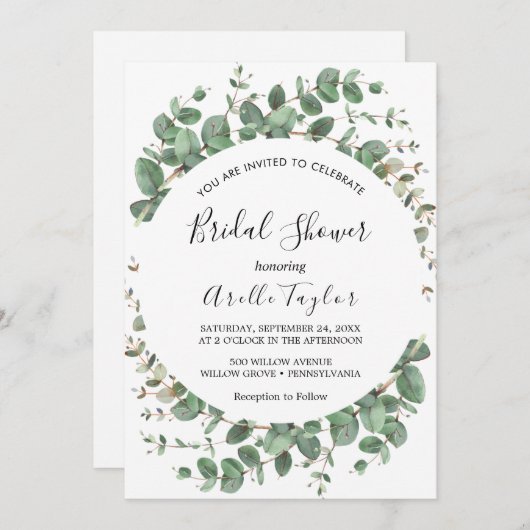 Mindestleaf | Brautparty für grüne Blume Einladung (Vorne/Hinten)