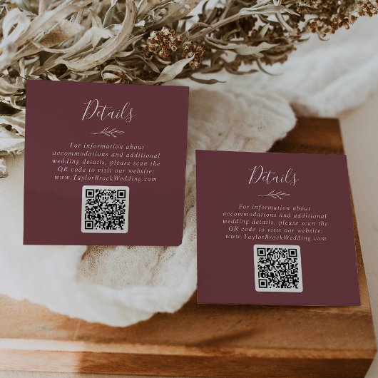 Mindestleaf | Burgund QR Code Hochzeitdetails Begleitkarte