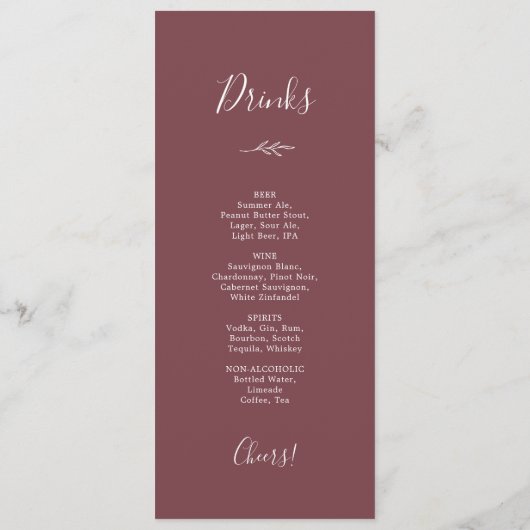 Mindestleaf | Burgundy Dinner and Drinks Menu Menükarte (Rückseite)