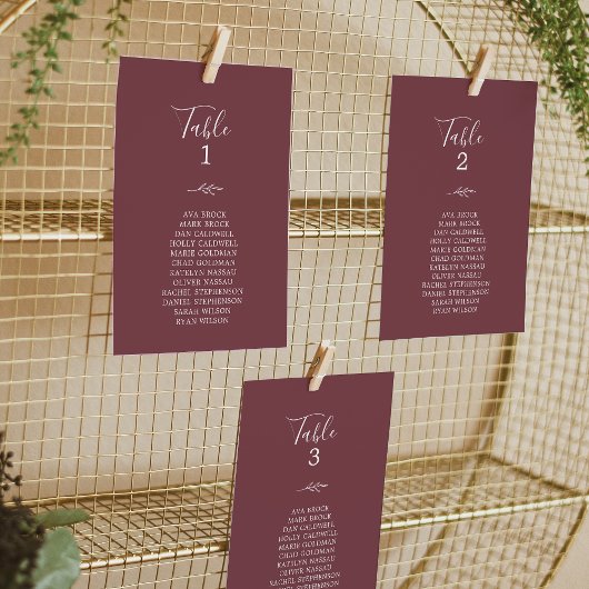Mindestleaf | Burgundy Hanging Seating Chart Card 