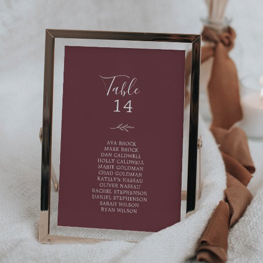 Mindestleaf | Burgundy Hanging Seating Chart Card 
