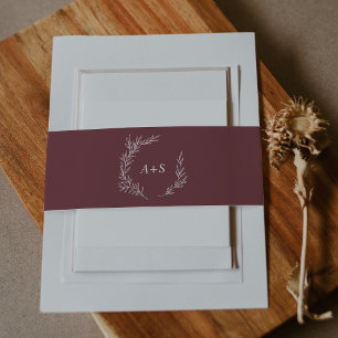 Mindestleaf Burgundy Monogram Wedding Einladungsbanderole