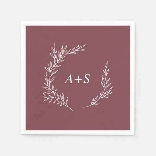 Mindestleaf | Burgundy Monogram Wedding Napkins Serviette (Vorderseite)