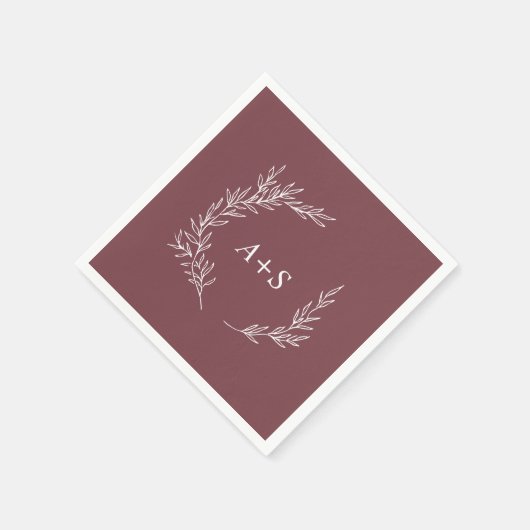 Mindestleaf | Burgundy Monogram Wedding Napkins Serviette (Ecke)