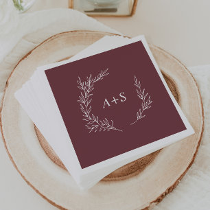Mindestleaf   Burgundy Monogram Wedding Napkins Serviette
