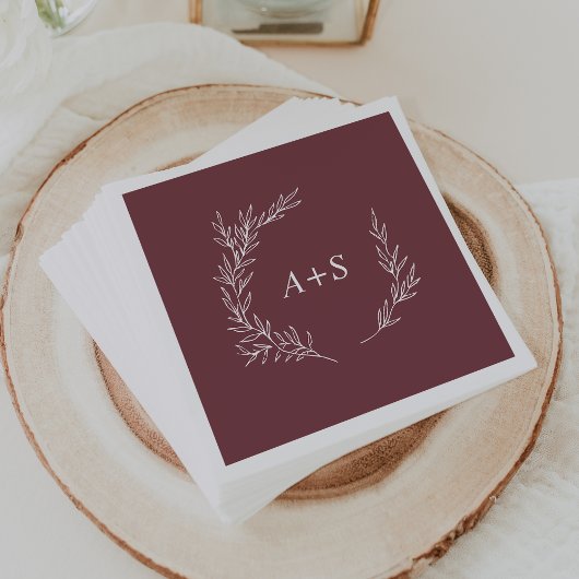 Mindestleaf | Burgundy Monogram Wedding Napkins Serviette