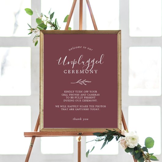 Mindestleaf | Burgundy Unplugged Zeremony Sign Poster