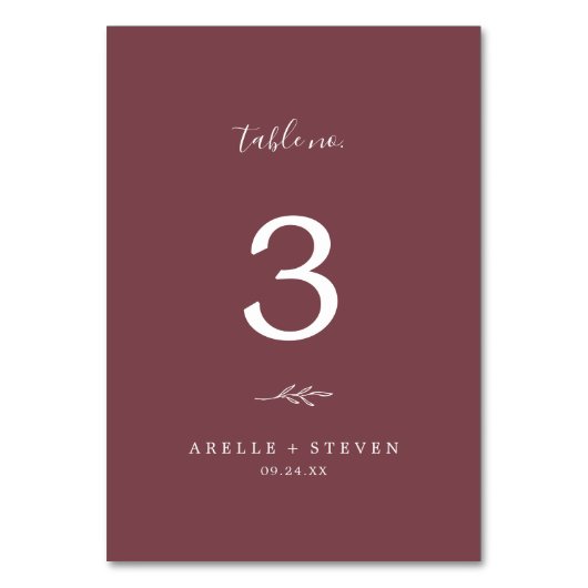Mindestleaf | Burgundy Wedding Tischnummer (Vorderseite)