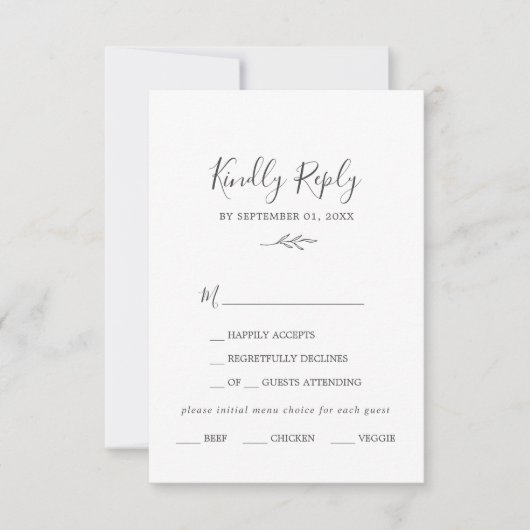 Mindestleaf | Dark Gray Menu Choice RSVP Card Karte (Vorderseite)