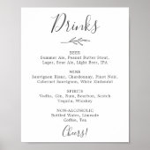 Mindestleaf | Dark Gray Wedding Drinks Menu Sign Poster (Vorne)