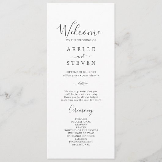Mindestleaf | Dark Gray Wedding Program Programm (Vorderseite)