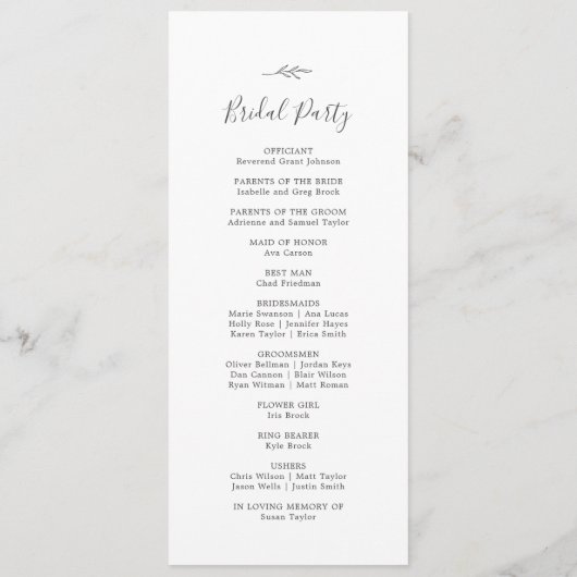 Mindestleaf | Dark Gray Wedding Program Programm (Rückseite)