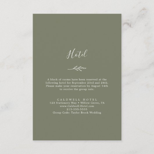 Mindestleaf | Dark Green Hotel Begleitkarte (Vorderseite)