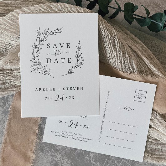 Mindestleaf | Dunkelgrau Save the Date Einladungspostkarte