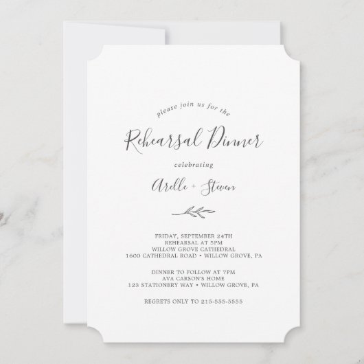 Mindestleaf | Dunkelgraues Probe Abendessen Einladung (Vorderseite)