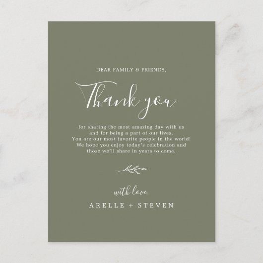 Mindestleaf | Dunkelgrüne Dankeschön Empfang Card Postkarte (Vorderseite)