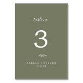 Mindestleaf | Dunkelgrüne Hochzeit Tischnummer (Vorderseite)