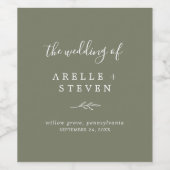 Mindestleaf | Dunkelgrüne Hochzeit Weinetikett (Einzelnes Label)