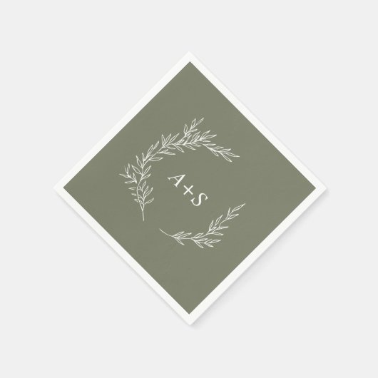 Mindestleaf | Dunkelgrüne Monogramm-Hochzeit Serviette (Ecke)