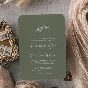 Mindestleaf   Dunkelgrüne traditionelle Hochzeit Einladung