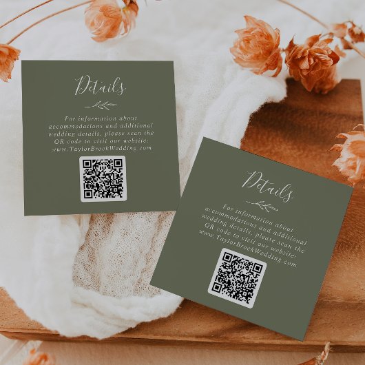 Mindestleaf | Dunkelgrüner QR Code Hochzeitdetails Begleitkarte