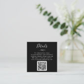 Mindestleaf | Dunkle schwarze QR Code Hochzeitdeta Begleitkarte (Stehend Vorderseite)